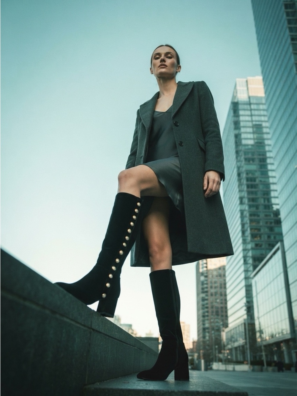 Yoki Velvet Pearl Embellished Knee High Boots